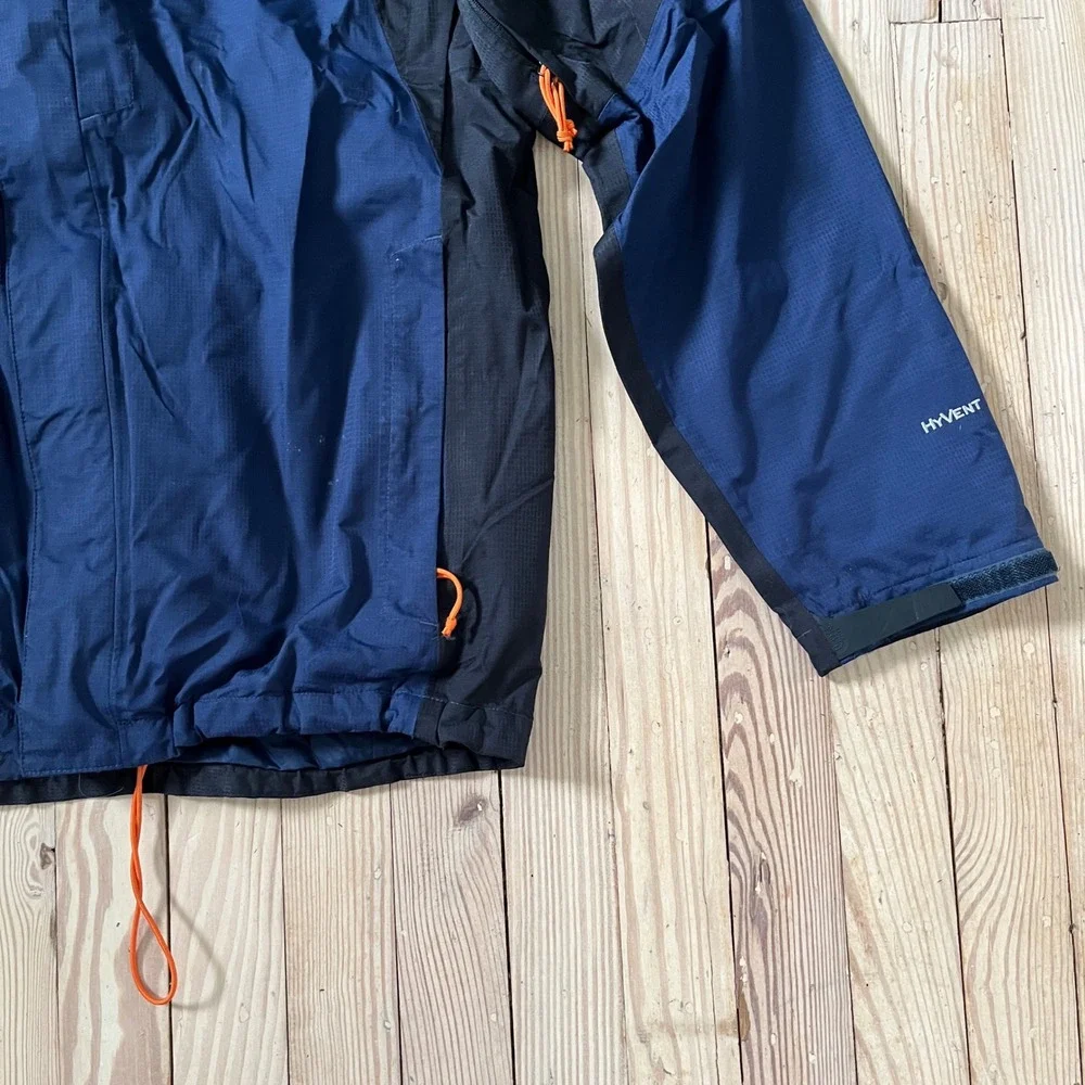 The North Face HyVent Rain Jacket Mens Large Navy Black Colorblock Pit Zip Shell
